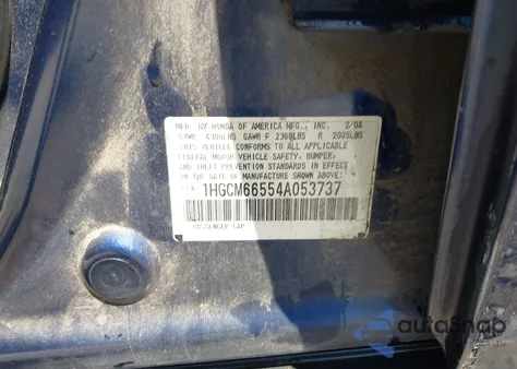 2004 Honda Accord 3.0 Ex из США, поврежденный, VIN 1HGCM66554A053737